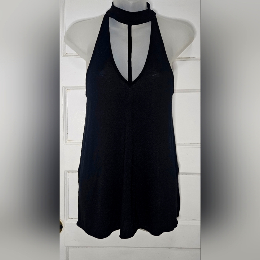 Express Black Mock Neck Tank Top w/Chest Strap Detail Sz S